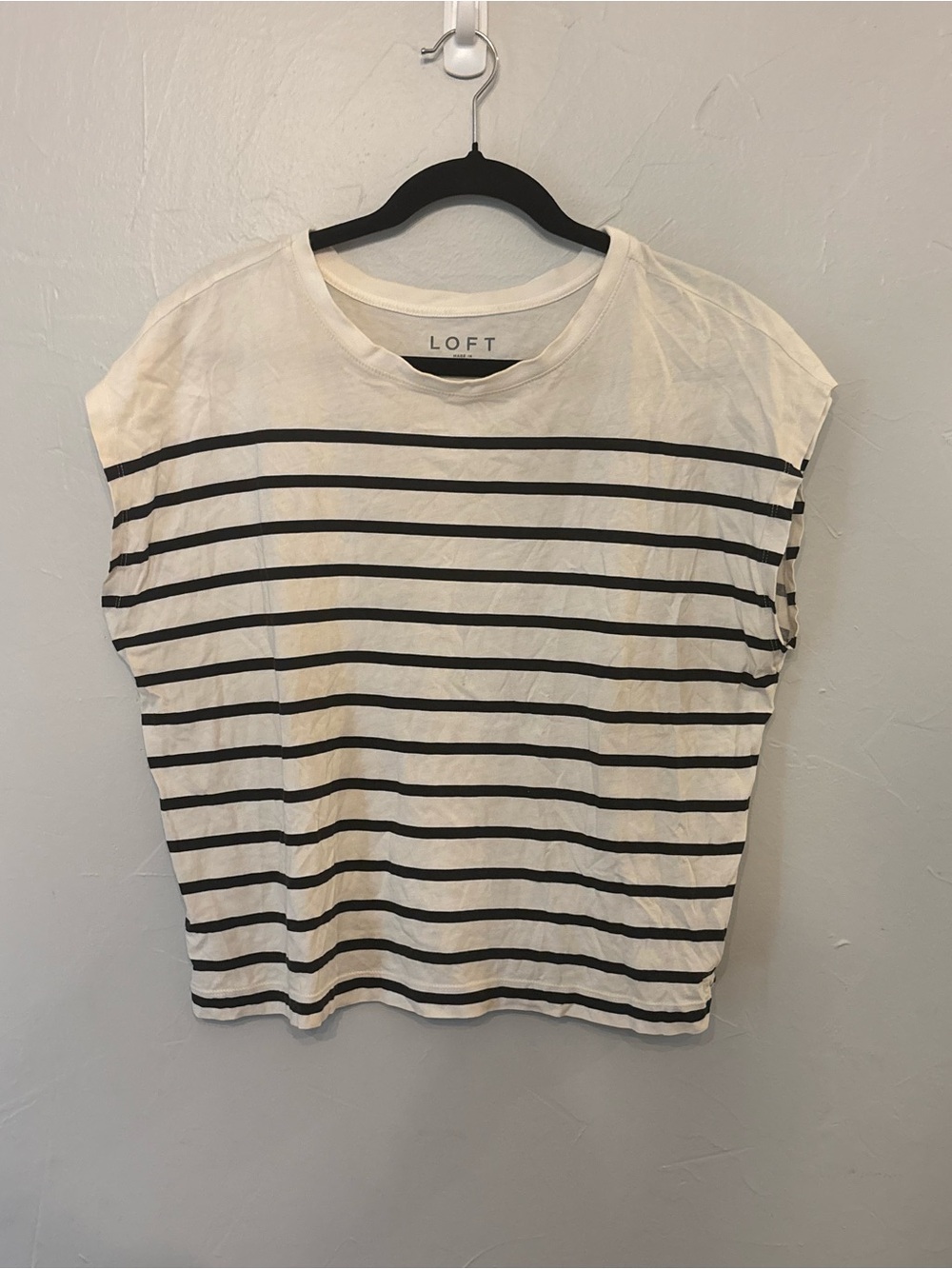 LOFT Cream and Black Striped Short Sleeve Tee